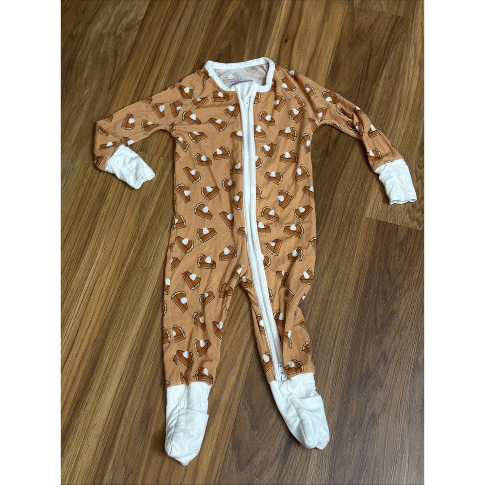 Poppy Kids Bamboo Bsby Girls Boys 3-6 Months Pumpkin Pie Thanksgiving Footed PJ